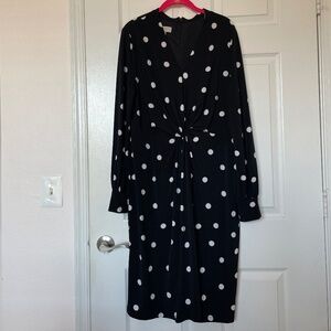 Hobbs London Polka Dot Long Sleeve Knee Length Dress US 14